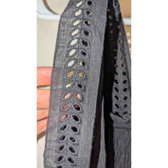 NEW Anthropologie eri + ali Stephanie Smocked Eyelet Lace Tie Peplum Black XS - Picture 3 of 7